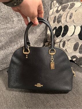 Coach Black Saffiano Leather Dome Satchel with Gold Hardware small size.